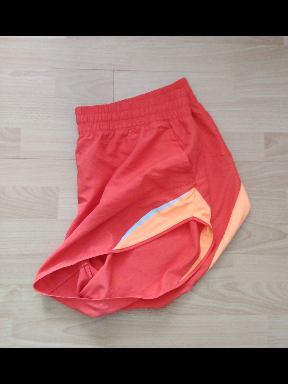 Coral Orange Athletic Shorts with Peach Stripe